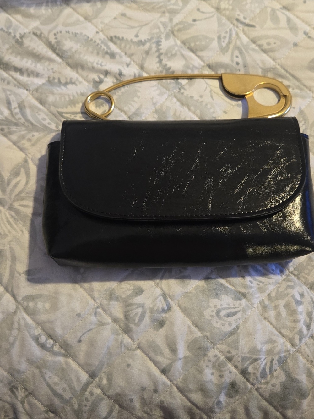 Black Women’s Clutch Bag with Gold Accent Handle